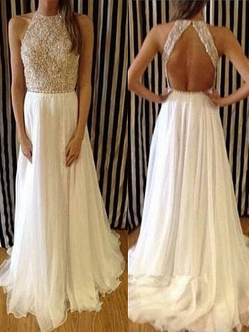 Custom Made Charming Chiffon White Long Lace Prom Dresses,Evening Dresses